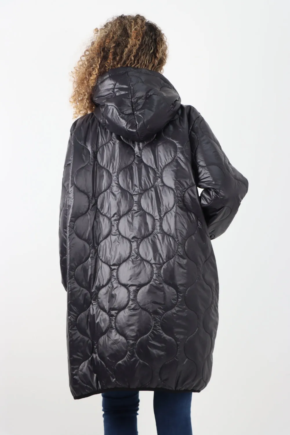 Italian Quilted Padded Zip Fastening Hooded Oversized Puffer Jacket