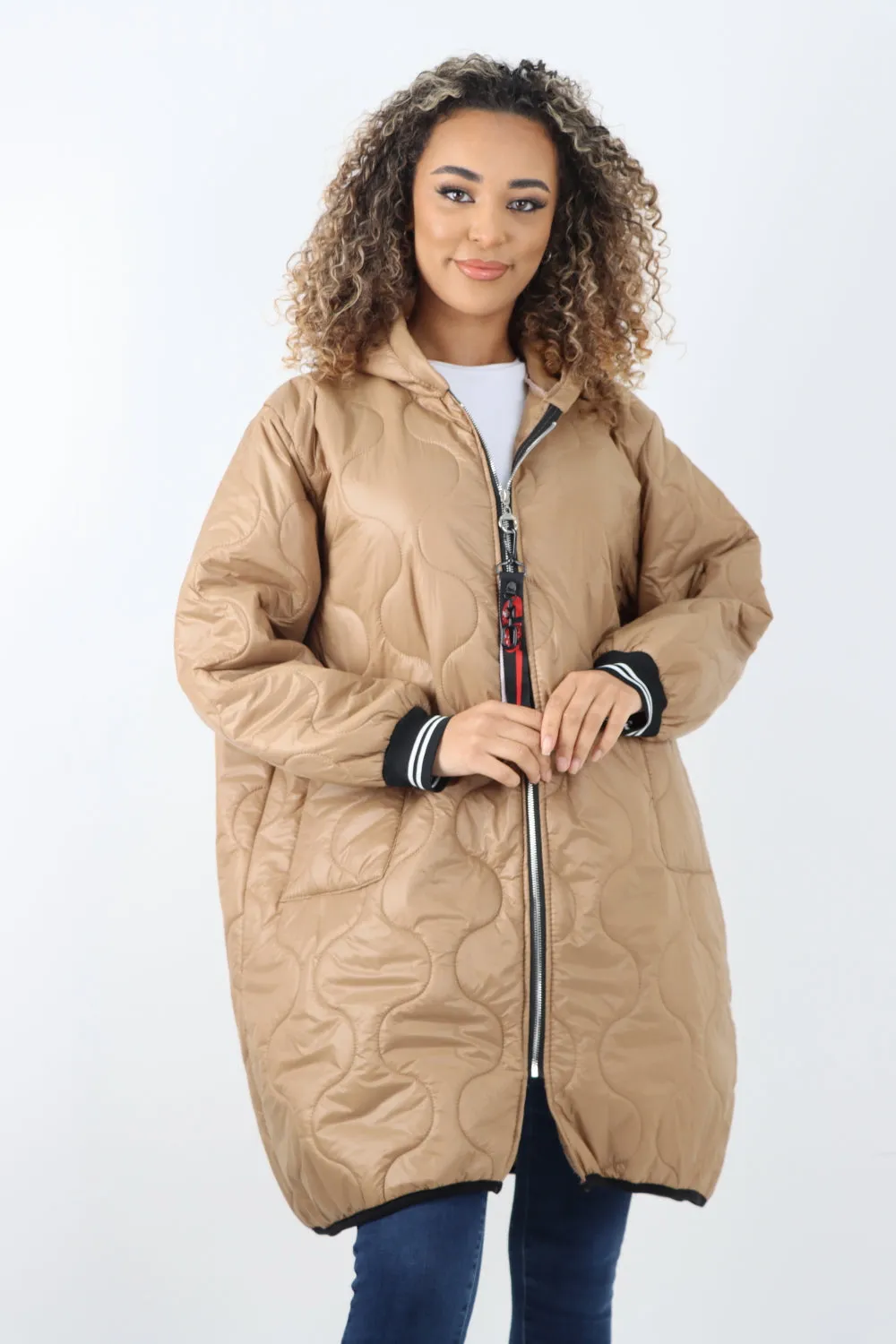 Italian Quilted Padded Zip Fastening Hooded Oversized Puffer Jacket