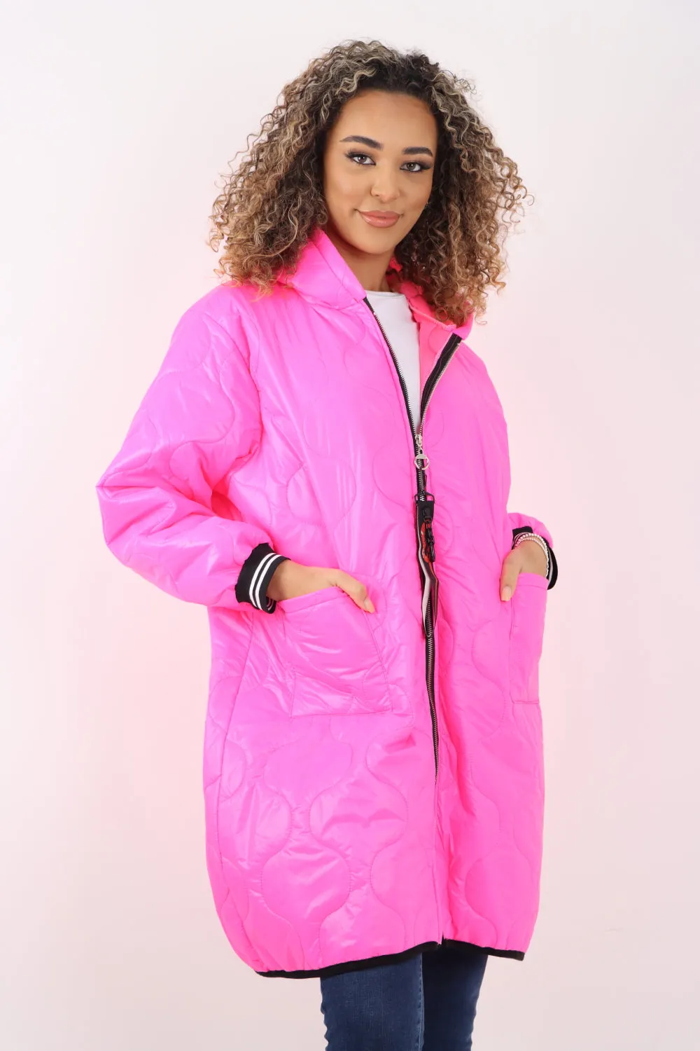 Italian Quilted Padded Zip Fastening Hooded Oversized Puffer Jacket