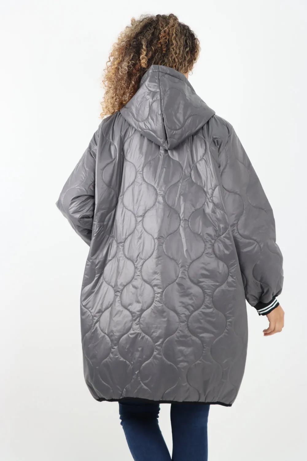 Italian Quilted Padded Zip Fastening Hooded Oversized Puffer Jacket