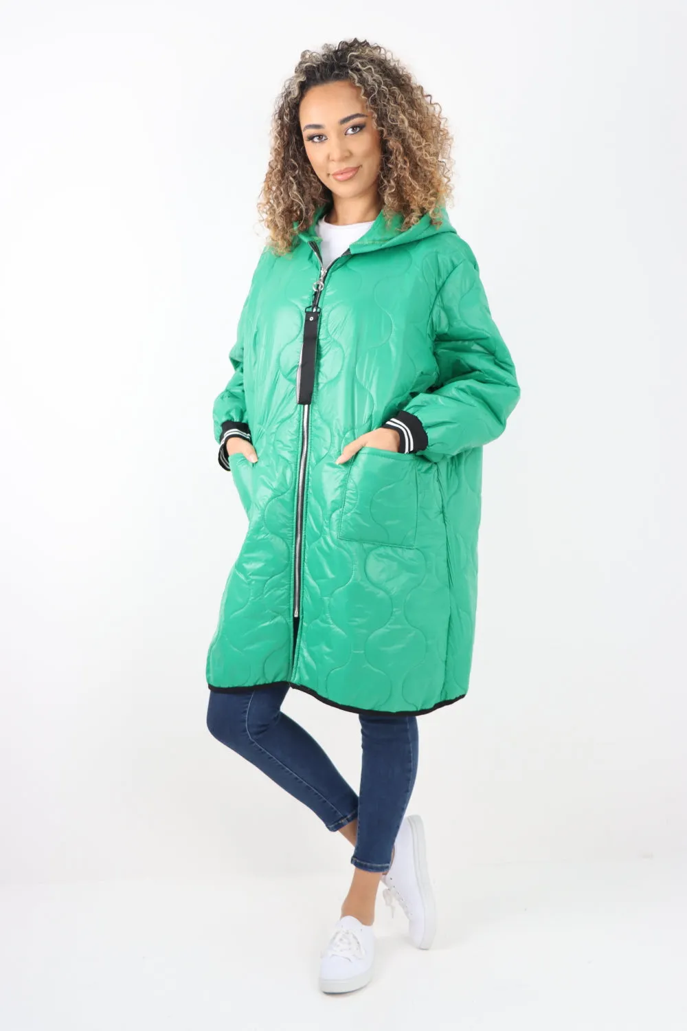 Italian Quilted Padded Zip Fastening Hooded Oversized Puffer Jacket