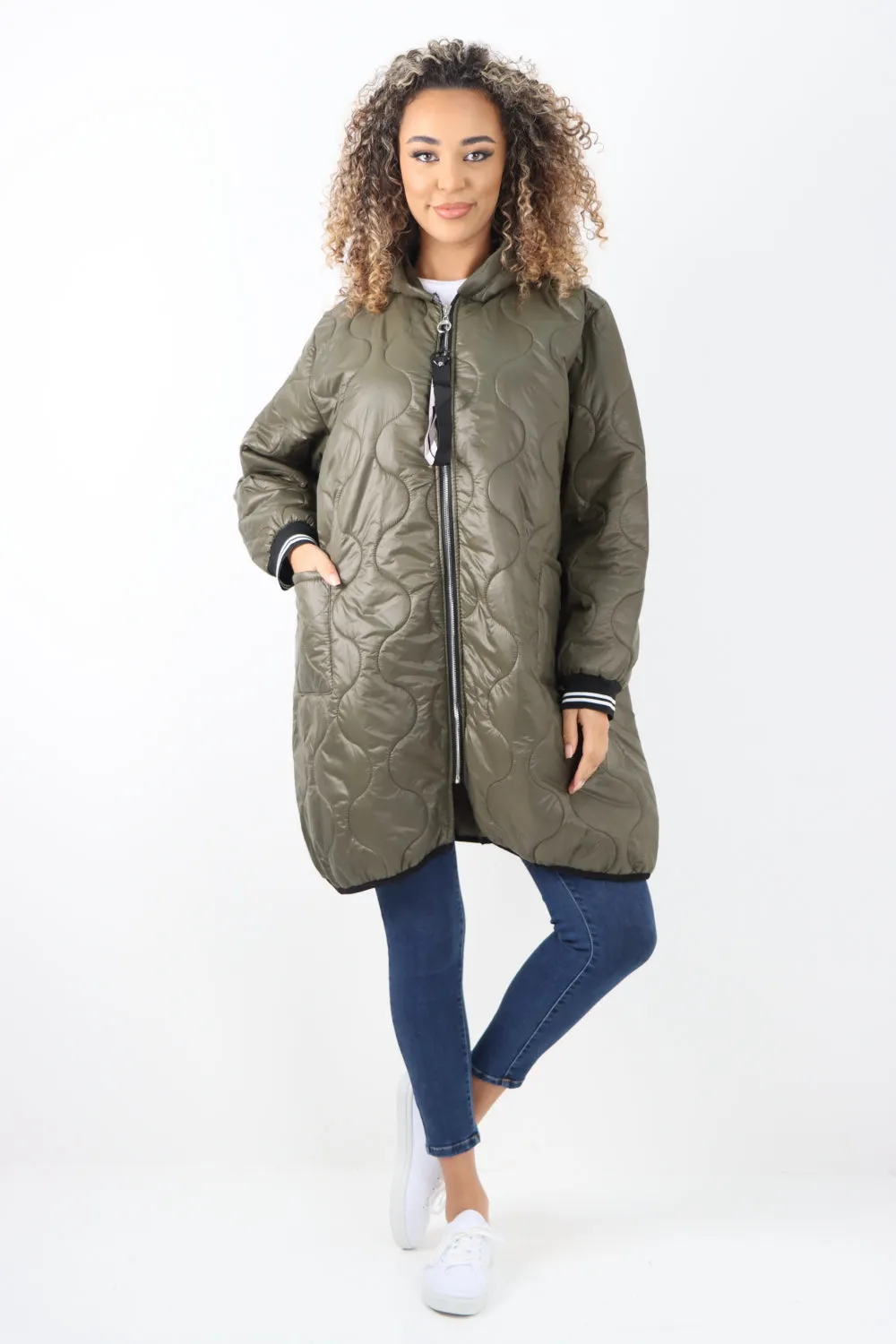 Italian Quilted Padded Zip Fastening Hooded Oversized Puffer Jacket