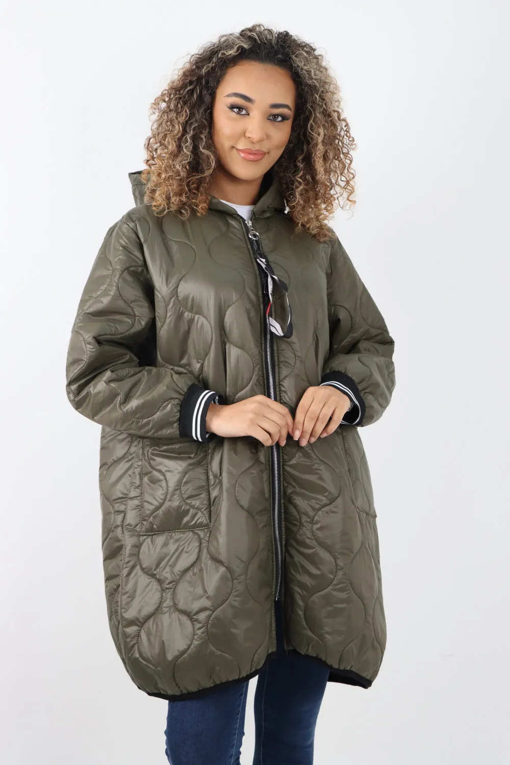 Italian Quilted Padded Zip Fastening Hooded Oversized Puffer Jacket