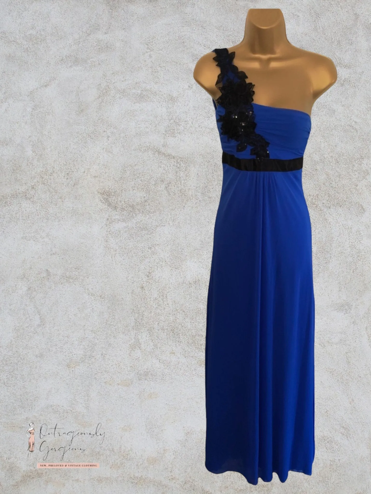 Jane Norman Azure Blue One Shoulder Maxi Dress UK 10 US 6 EU 38