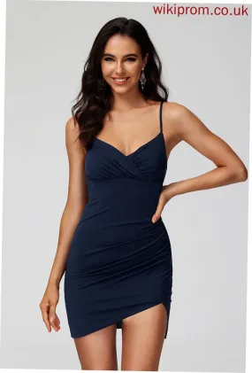 Jersey Bodycon Homecoming Pleated V-neck Dress Pam Club Dresses With Short/Mini