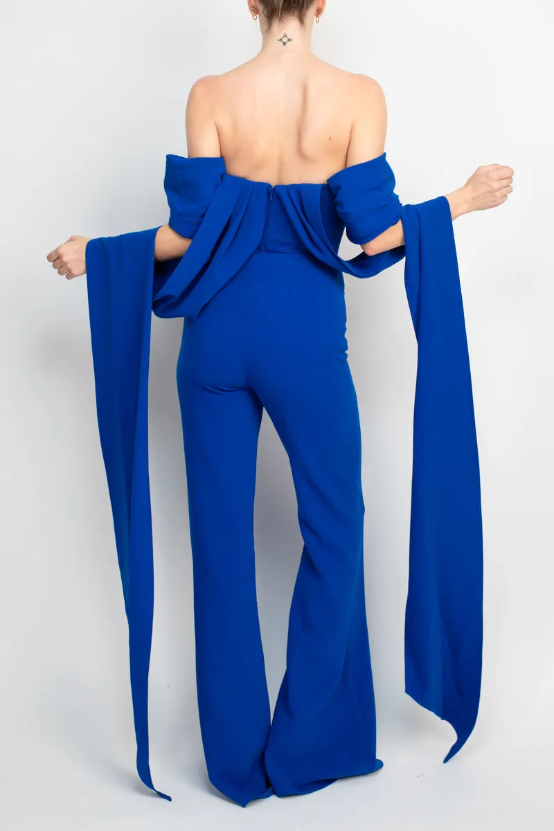 Jovani off the shoulder scuba crepe jumpsuit