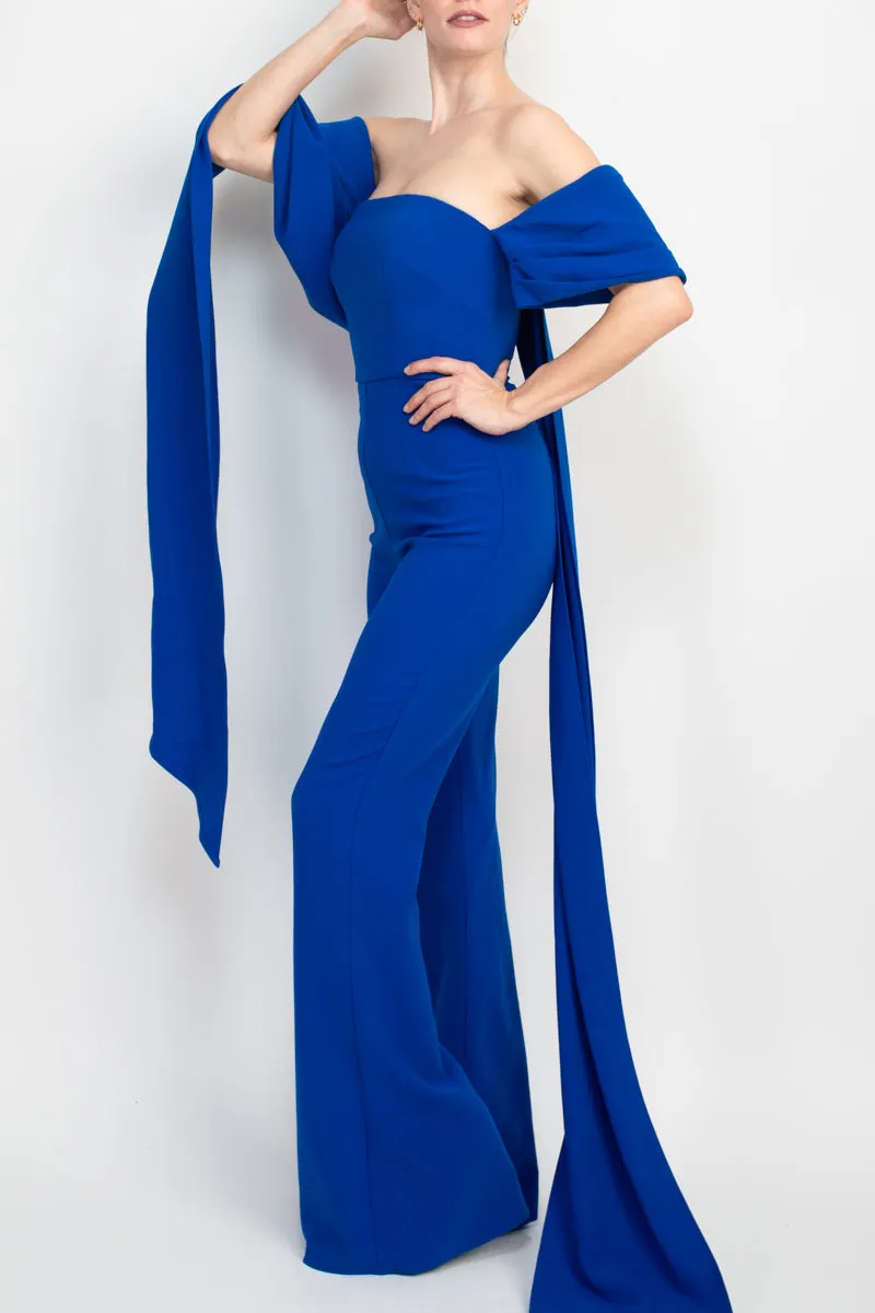 Jovani off the shoulder scuba crepe jumpsuit