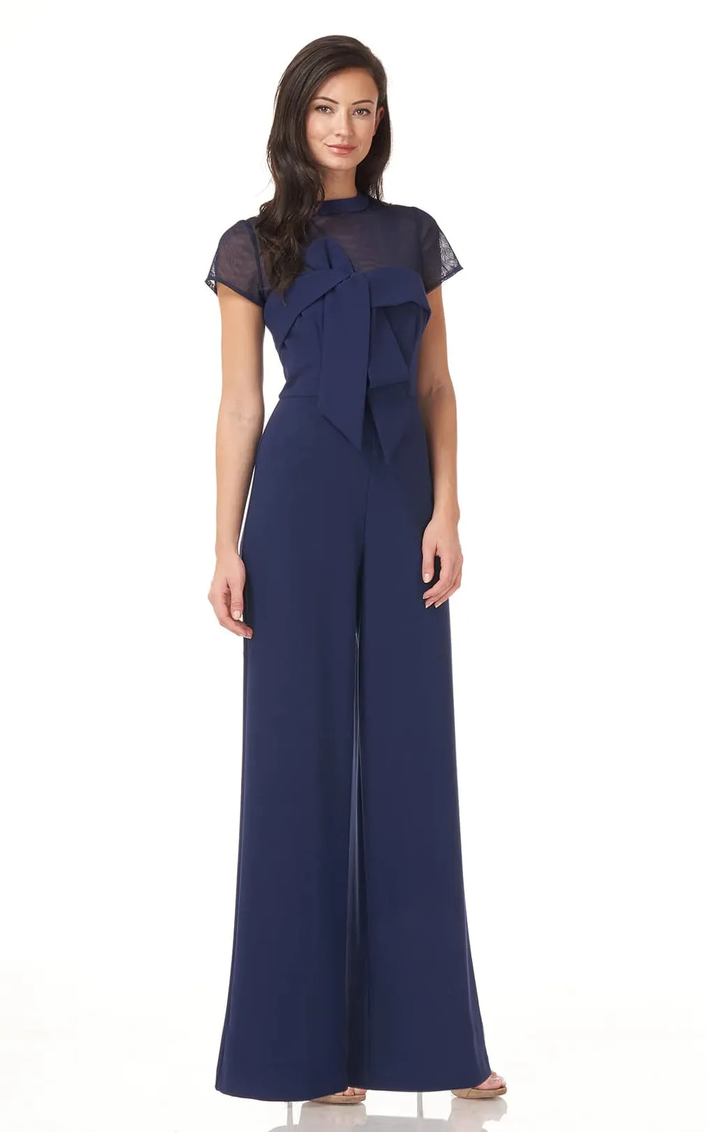 JS Collections - Crepe Bow Jumpsuit In Navy