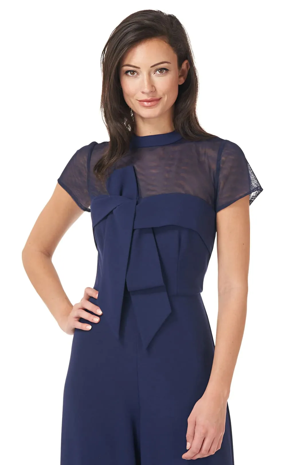 JS Collections - Crepe Bow Jumpsuit In Navy