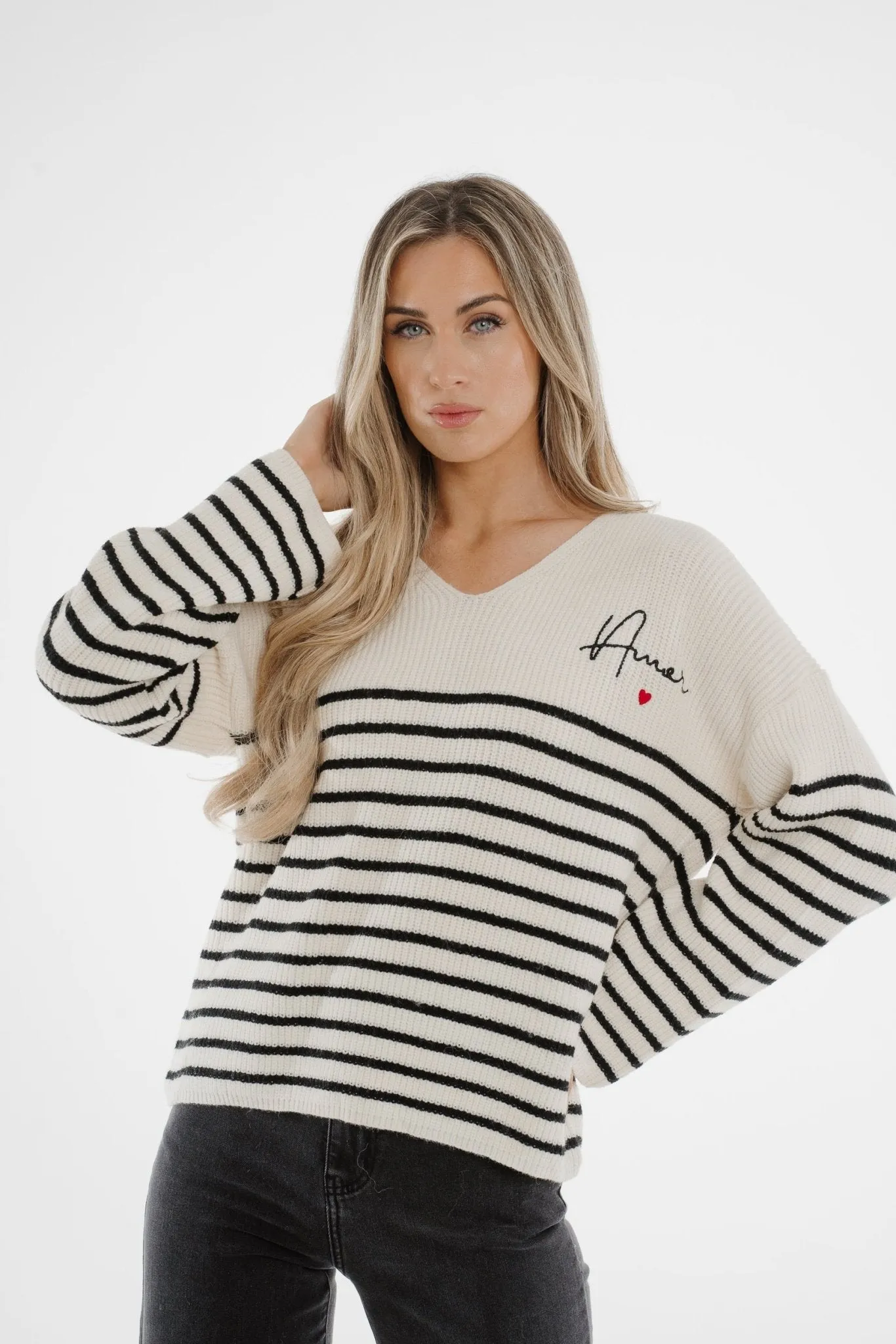 Julia Amour Stripe Jumper In Black Mix