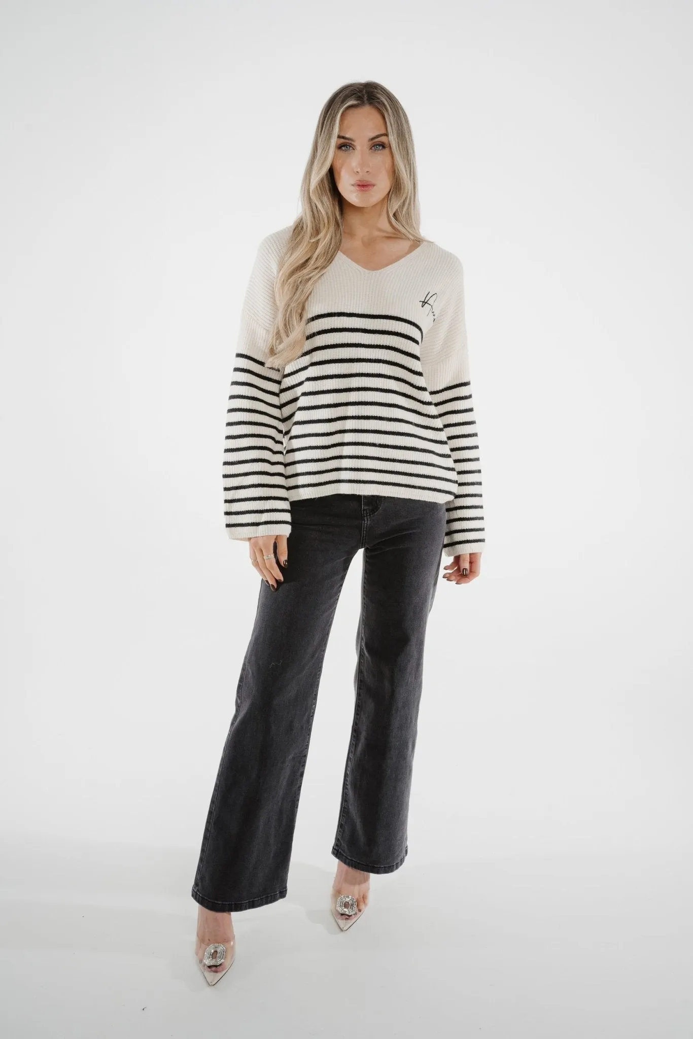 Julia Amour Stripe Jumper In Black Mix