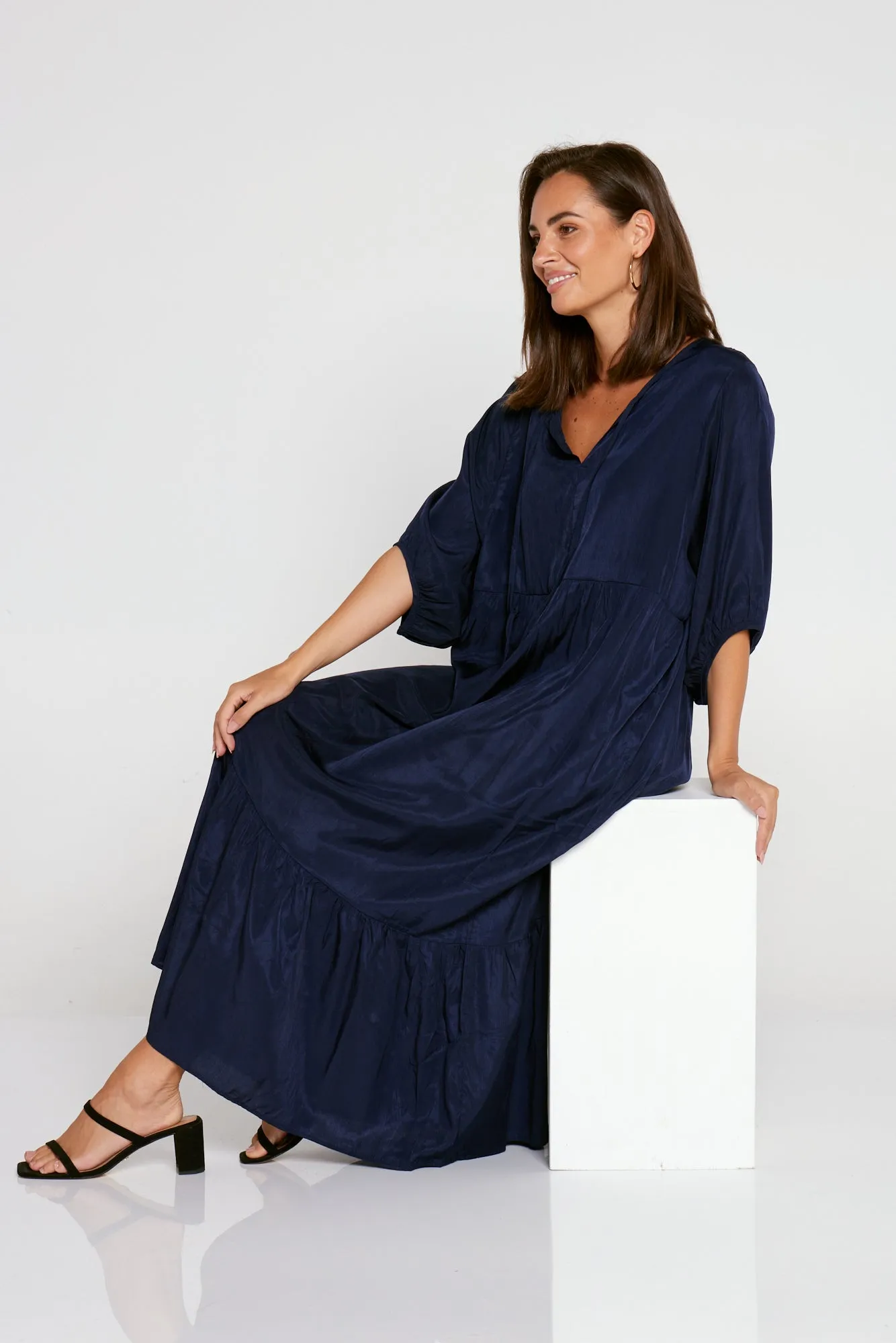 Kinsley Cotton Blend Dress - Navy