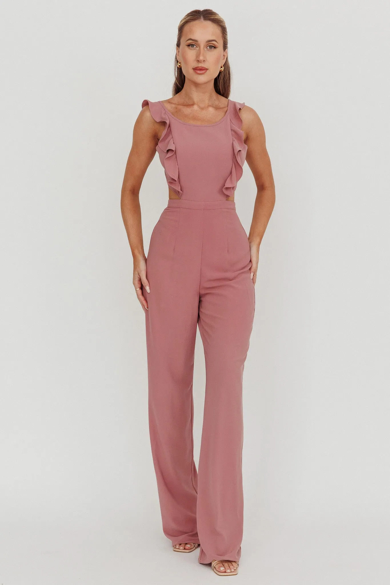 Kiss Me Sleeveless Ruffle Jumpsuit Pink