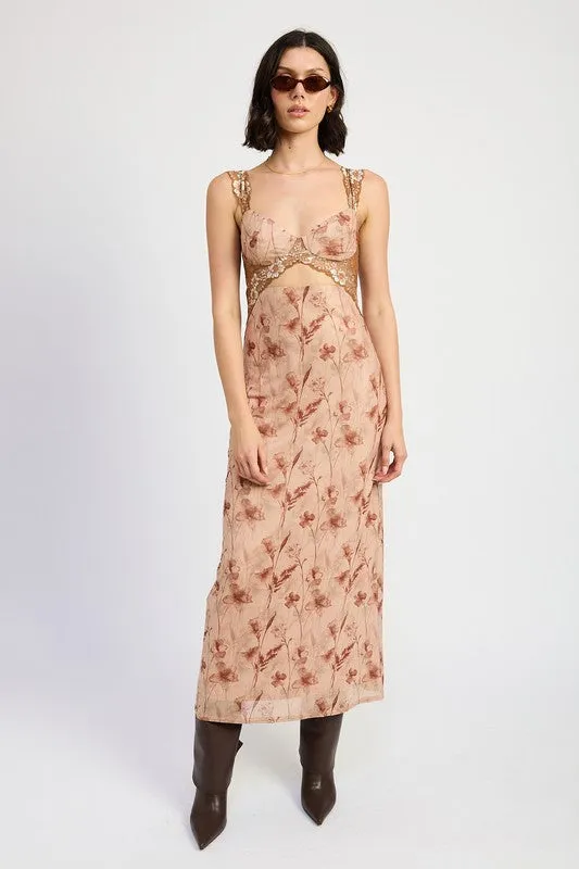 LACE CONTRAST MAXI DRESS