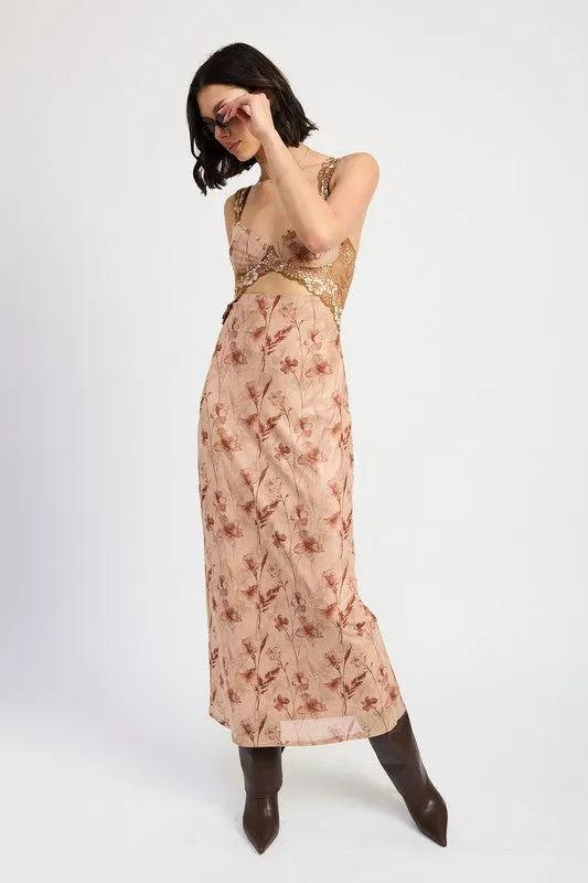 LACE CONTRAST MAXI DRESS