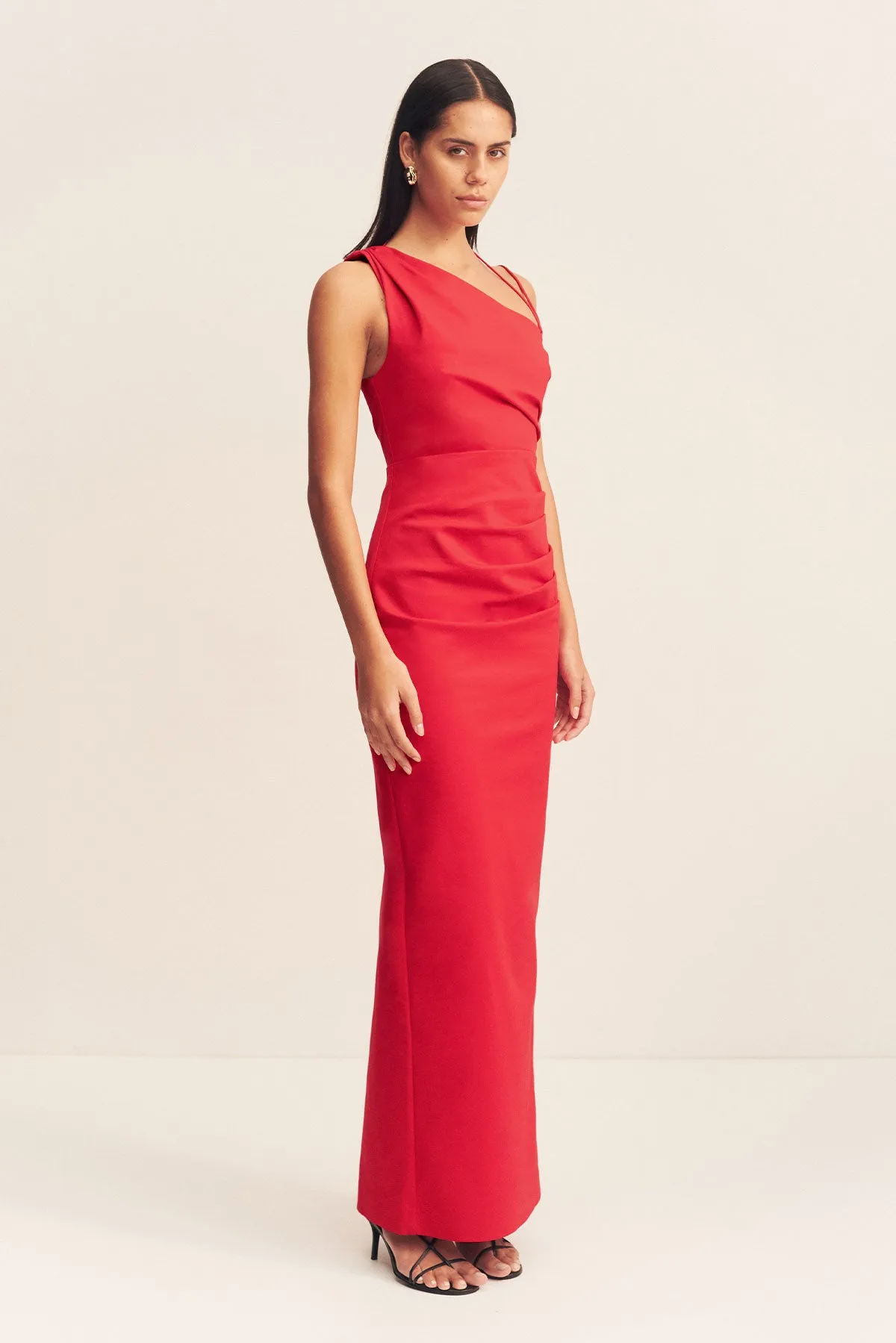 LANI ASYMMETRICAL GATHERED MAXI DRESS - CHILLI