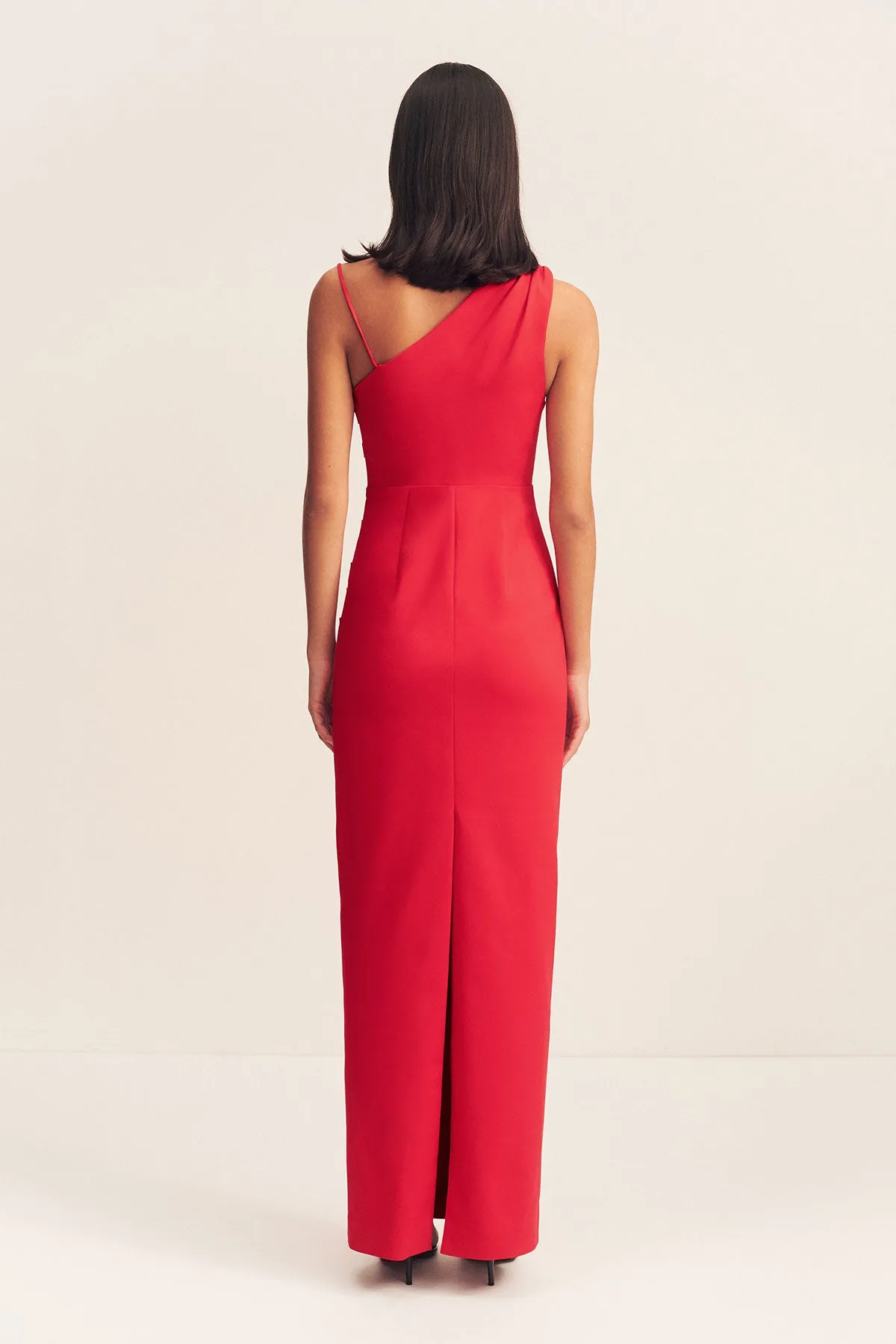 LANI ASYMMETRICAL GATHERED MAXI DRESS - CHILLI