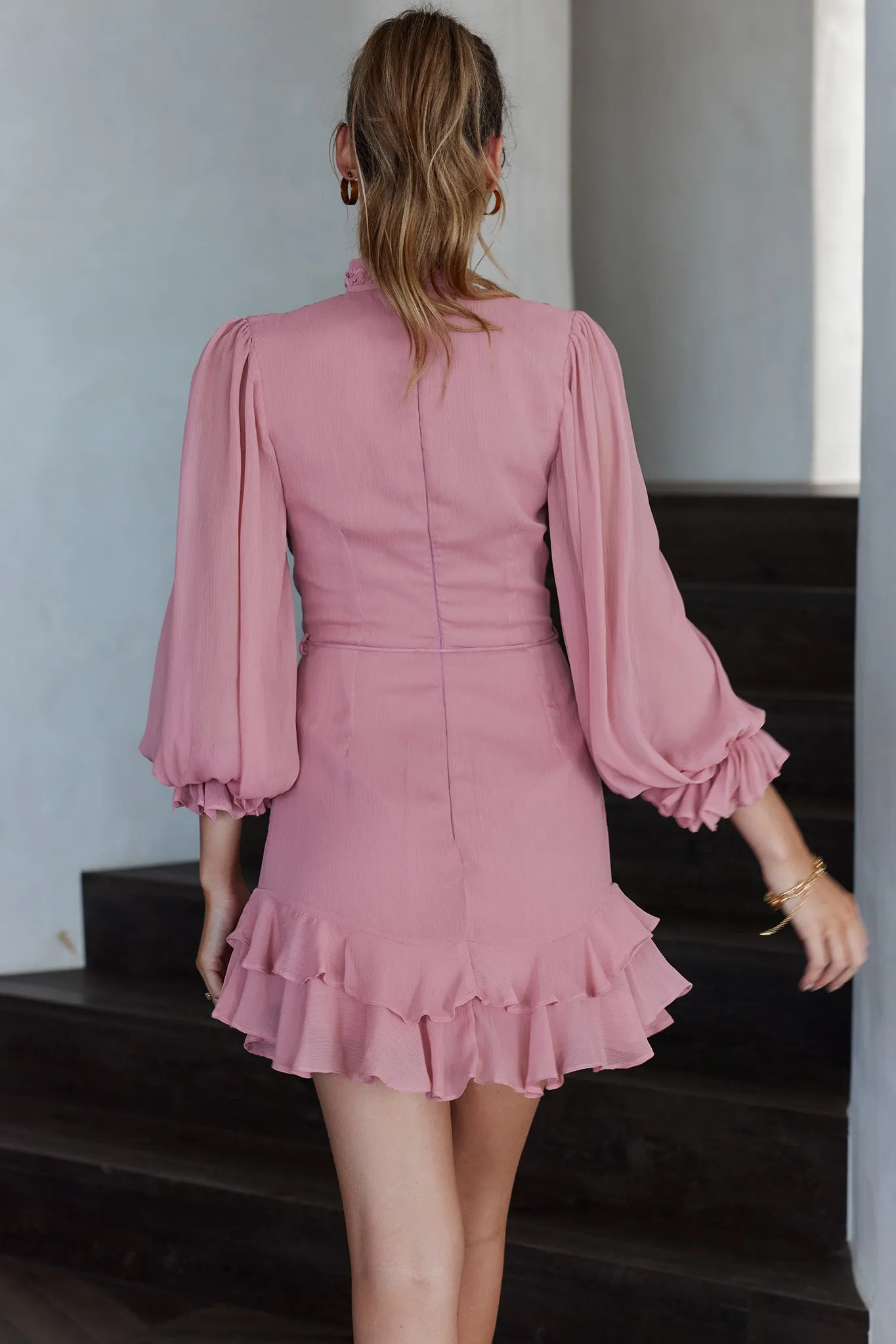 Lark High Neck Balloon Sleeve Dress Blush