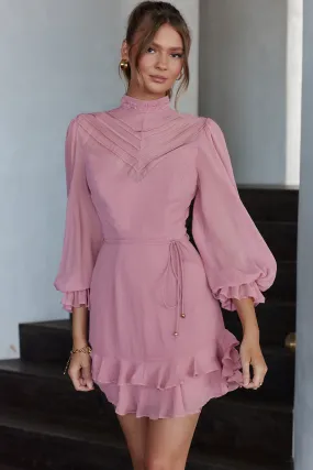 Lark High Neck Balloon Sleeve Dress Blush