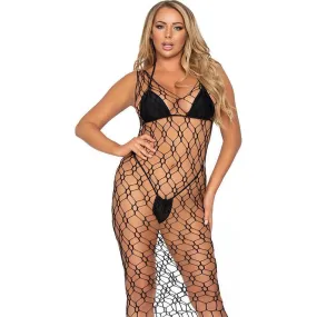 Leg Avenue Hexi Net Maxi Dress Black UK 8 to 14