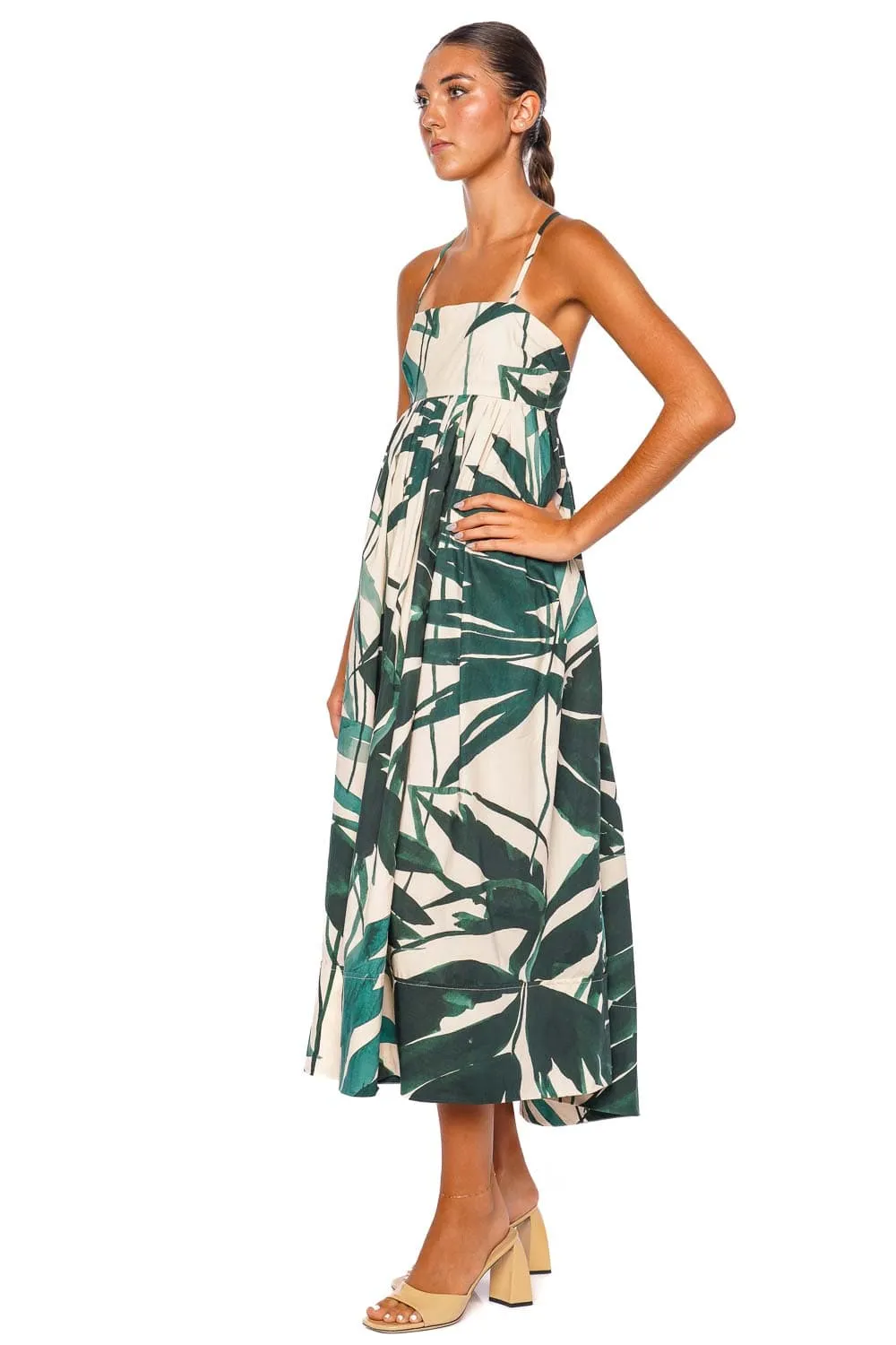 Leo Palm Empire Cotton Midi Dress