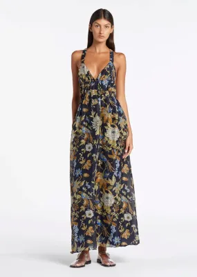 Lilian V Neck Gown In Deliah Floral Print