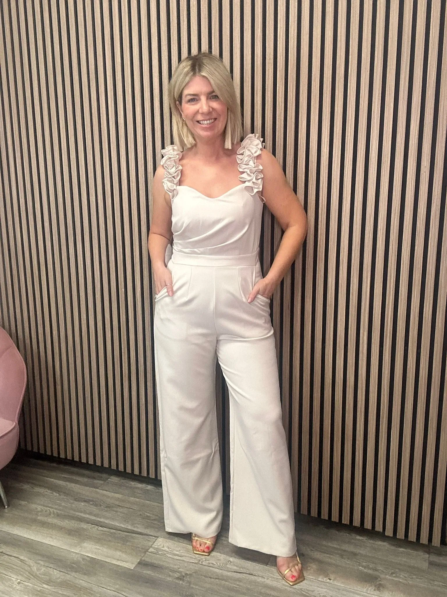 Linda Rosette Bardot Jumpsuit (Cream)