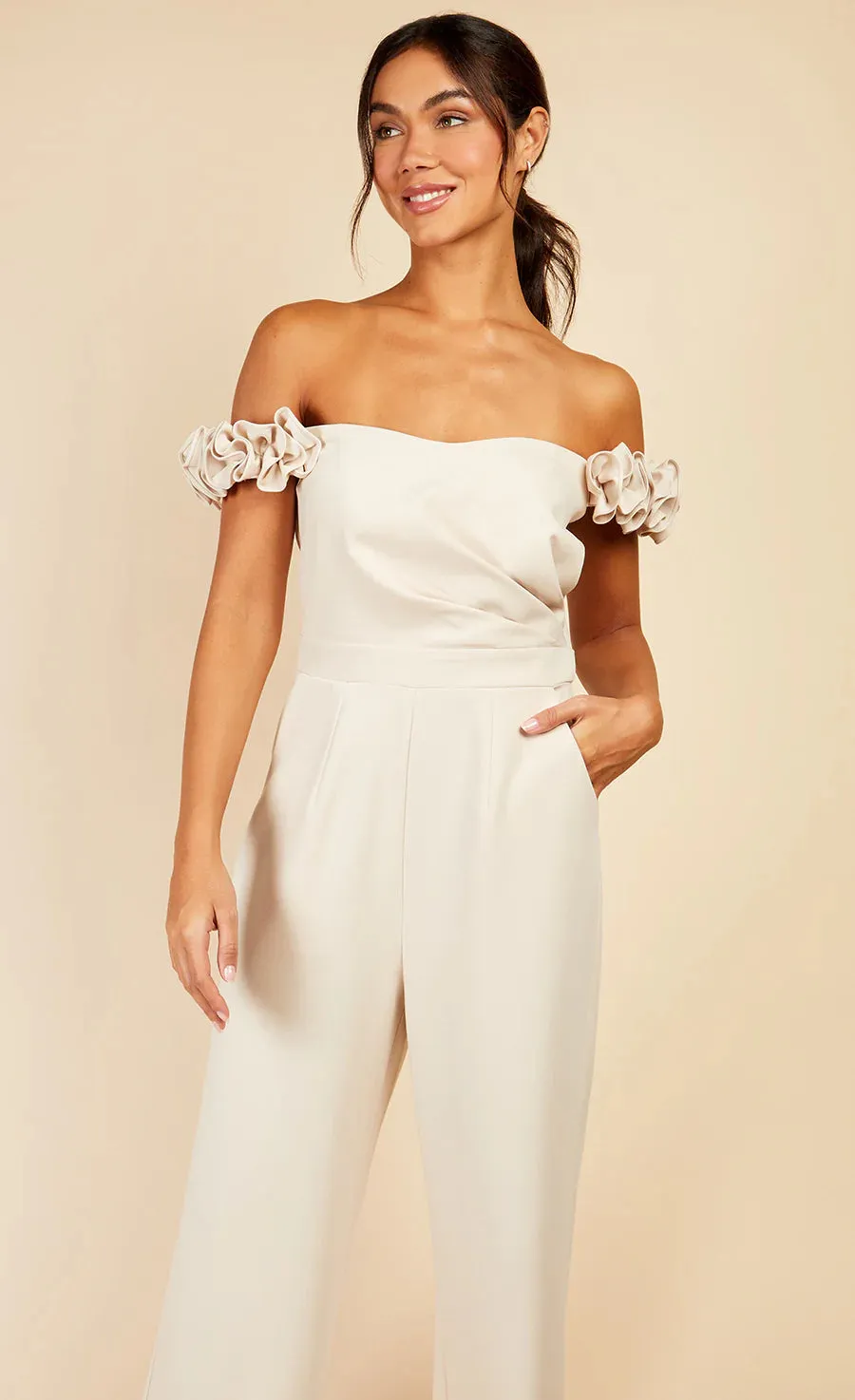 Linda Rosette Bardot Jumpsuit (Cream)