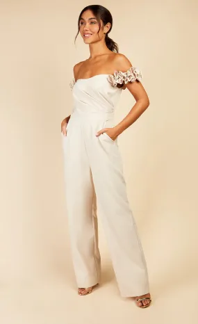 Linda Rosette Bardot Jumpsuit (Cream)