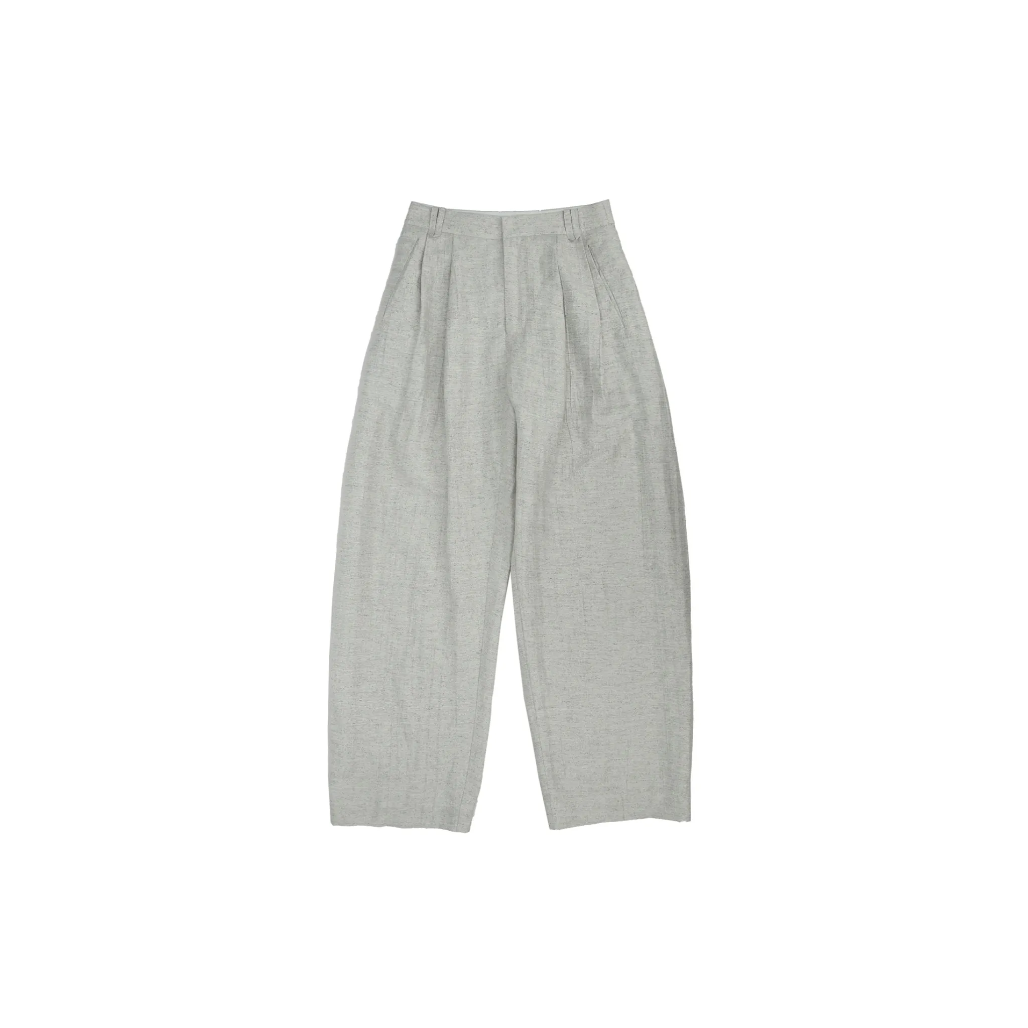 Linen Back-pleated Wide-leg Pants in Grey