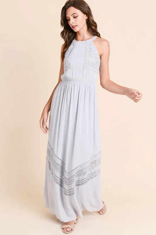 Long Maxi Dress with Crochet Trim