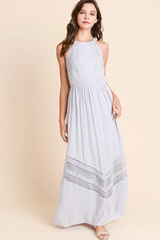 Long Maxi Dress with Crochet Trim