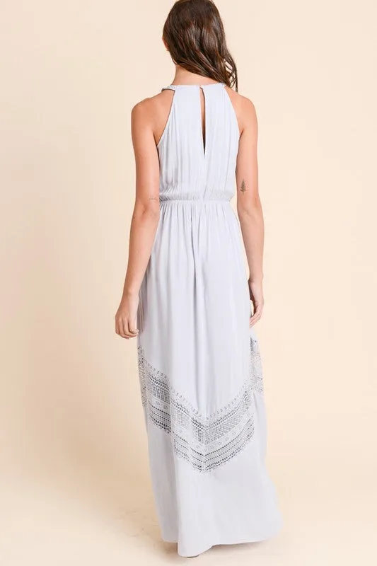 Long Maxi Dress with Crochet Trim