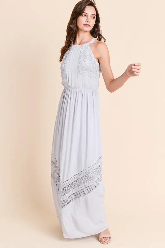 Long Maxi Dress with Crochet Trim