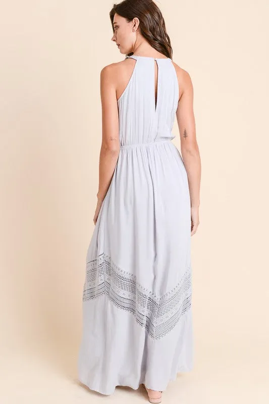 Long Maxi Dress with Crochet Trim