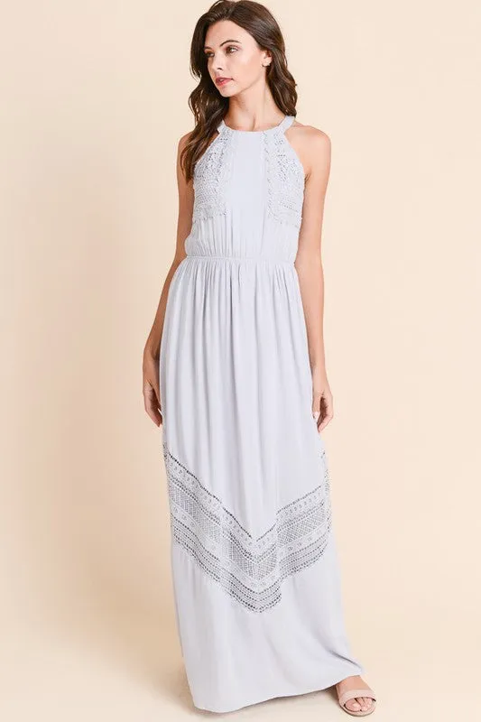 Long Maxi Dress with Crochet Trim