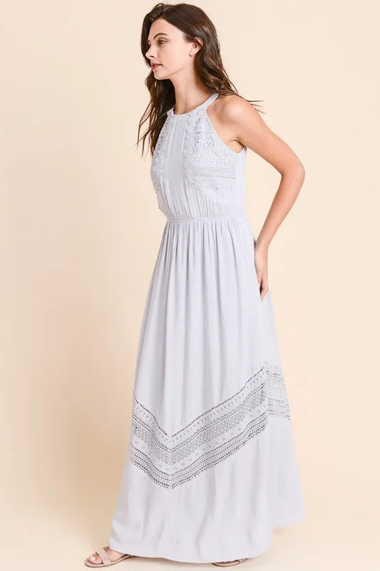 Long Maxi Dress with Crochet Trim