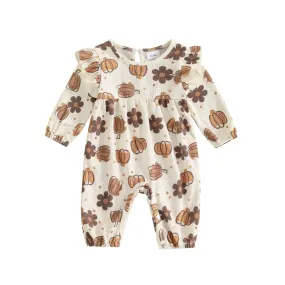 Long Sleeve Floral Pumpkin Baby Jumpsuit