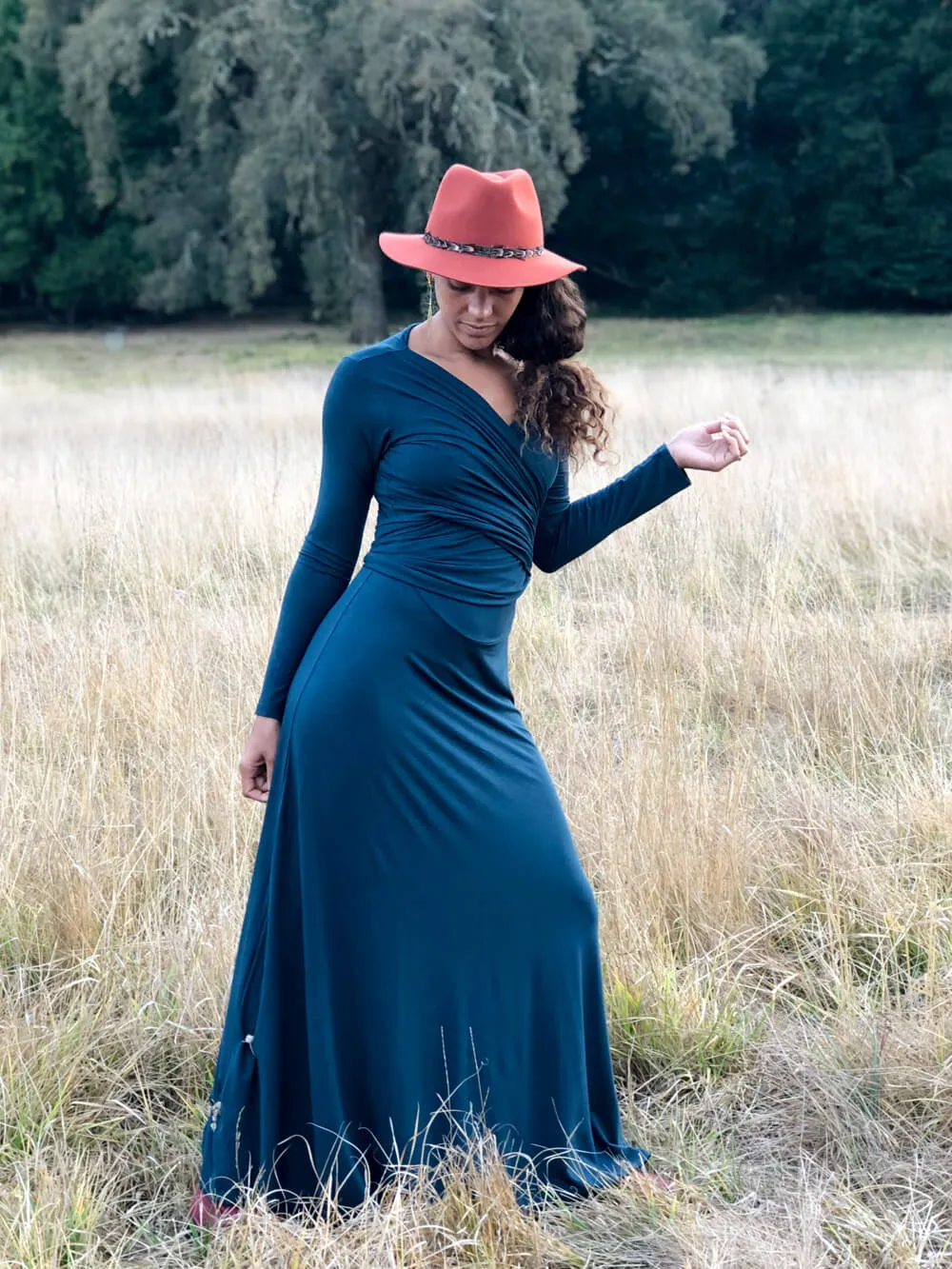 Long Sleeve Wrap Maxi Dress