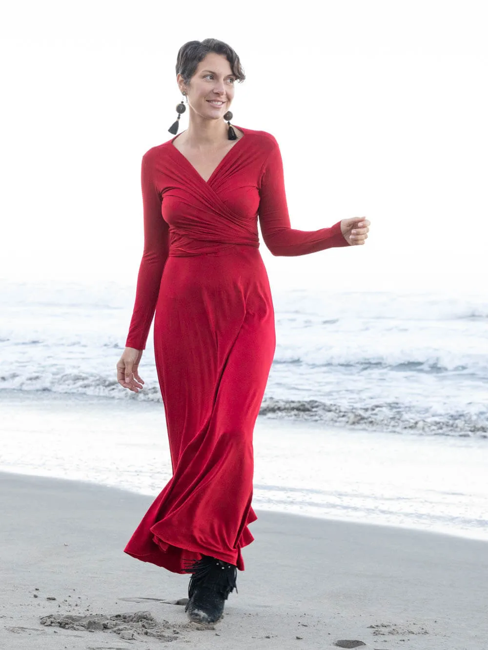 Long Sleeve Wrap Maxi Dress