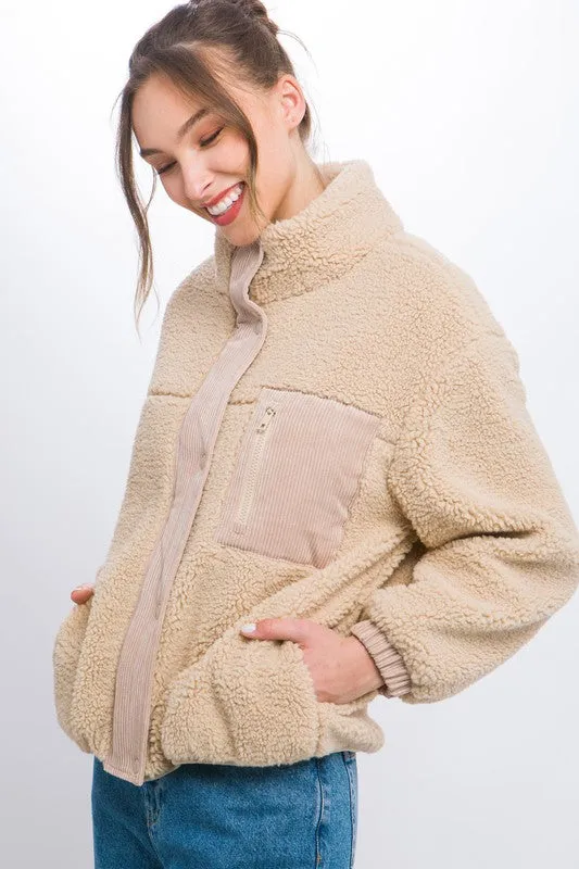 Long-Sleeved Cozy Sherpa Puffer Jacket