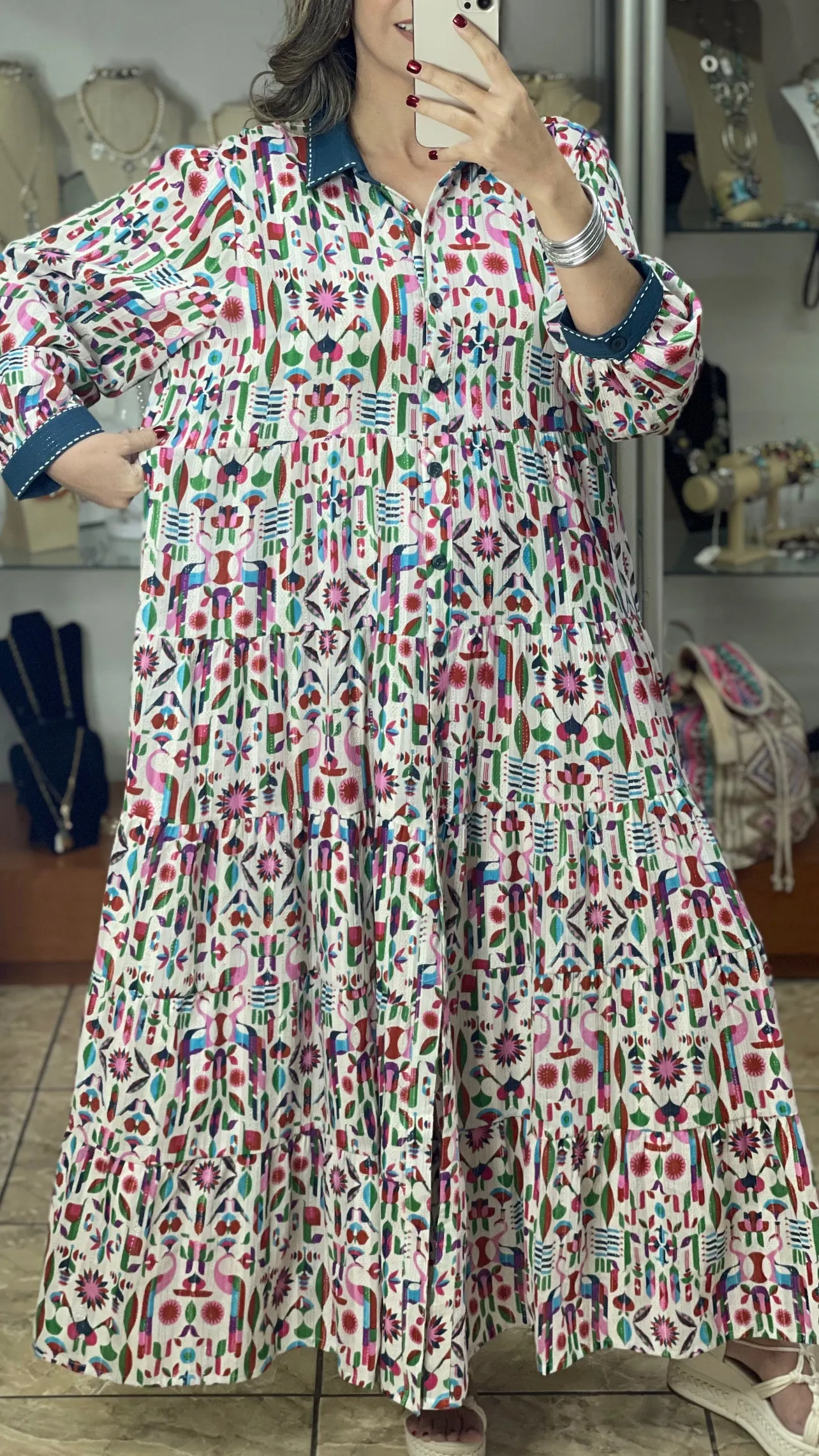 Long Sleeves OS Multicolor Maxi Dress