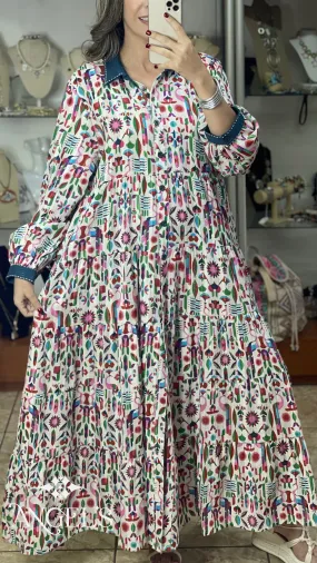 Long Sleeves OS Multicolor Maxi Dress