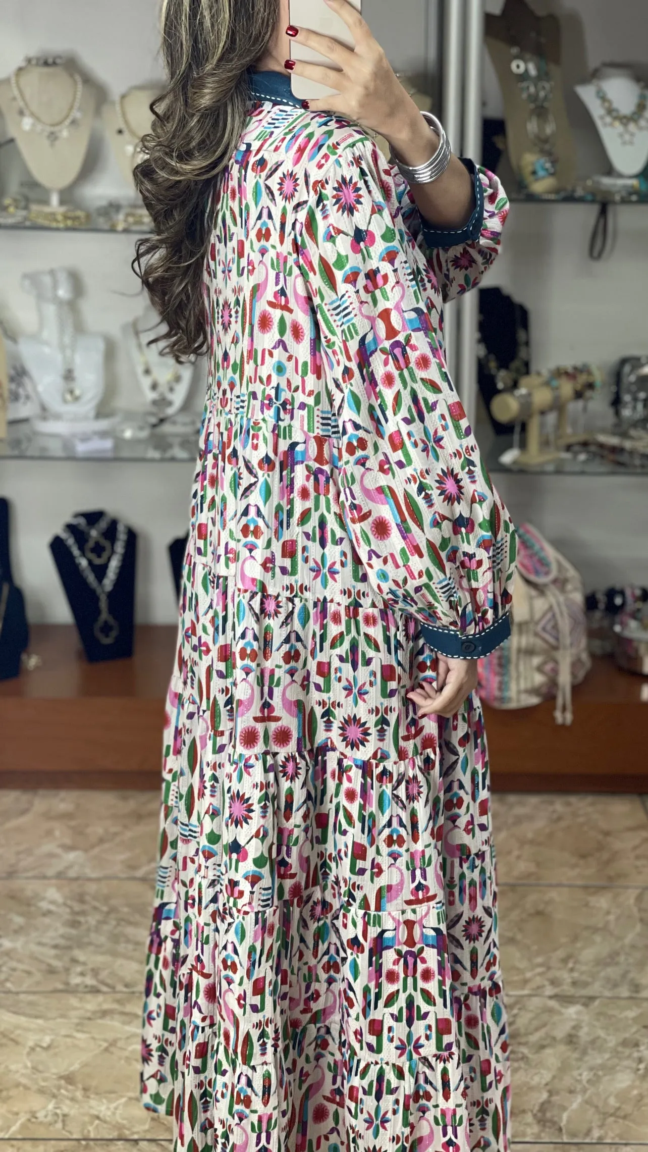 Long Sleeves OS Multicolor Maxi Dress