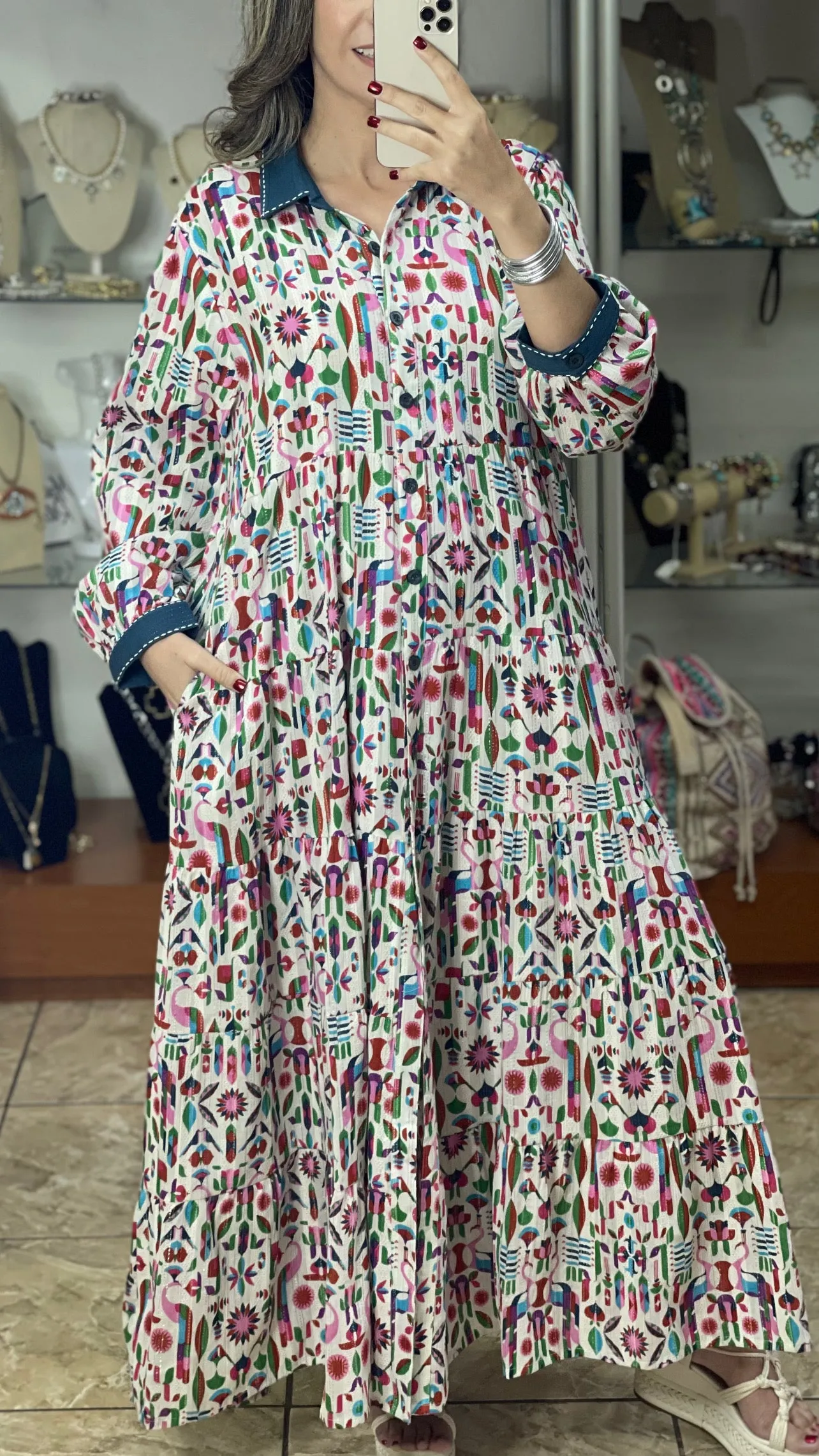 Long Sleeves OS Multicolor Maxi Dress