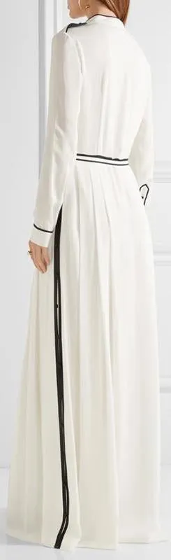 Long White Light Maxi Dress with Black Piping