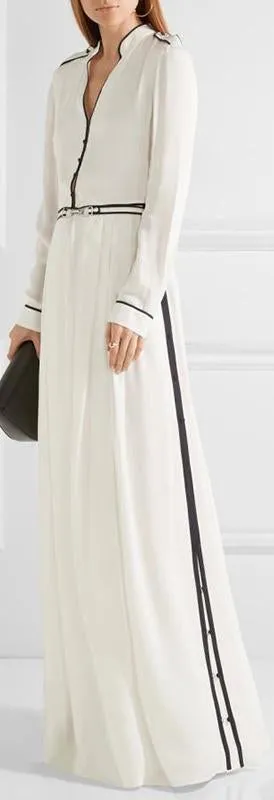 Long White Light Maxi Dress with Black Piping