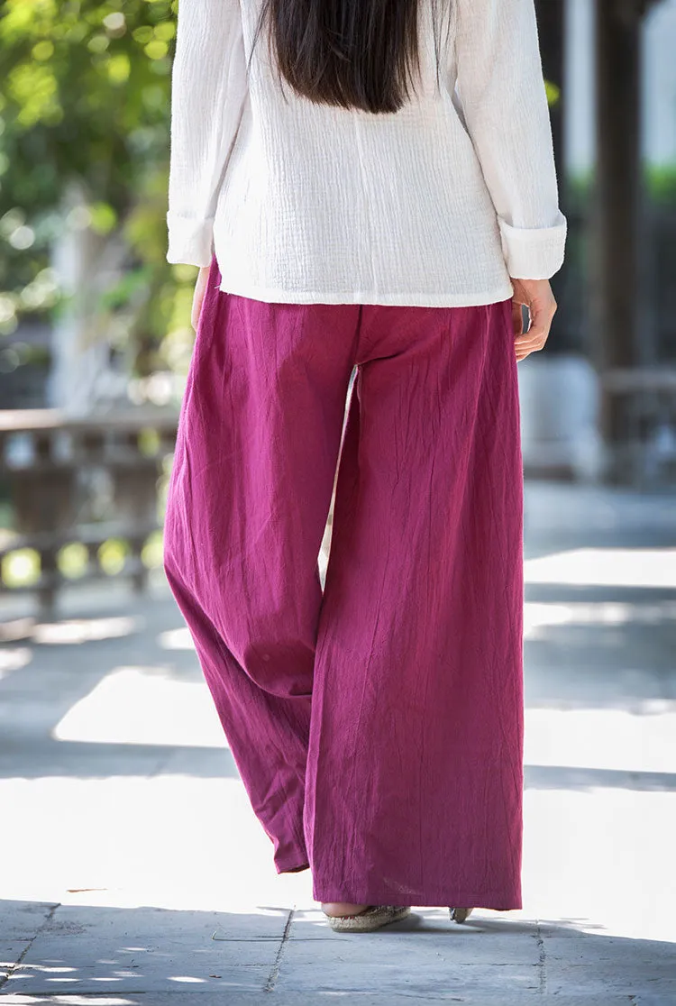 Loose-fitting flapper pants with elastic waist linen straight trousers slimming J091