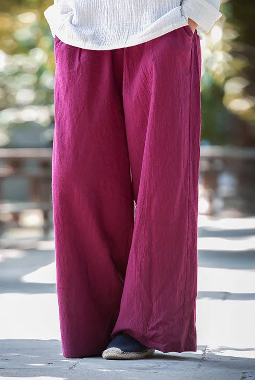 Loose-fitting flapper pants with elastic waist linen straight trousers slimming J091