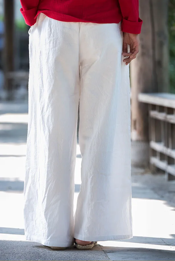 Loose-fitting flapper pants with elastic waist linen straight trousers slimming J091